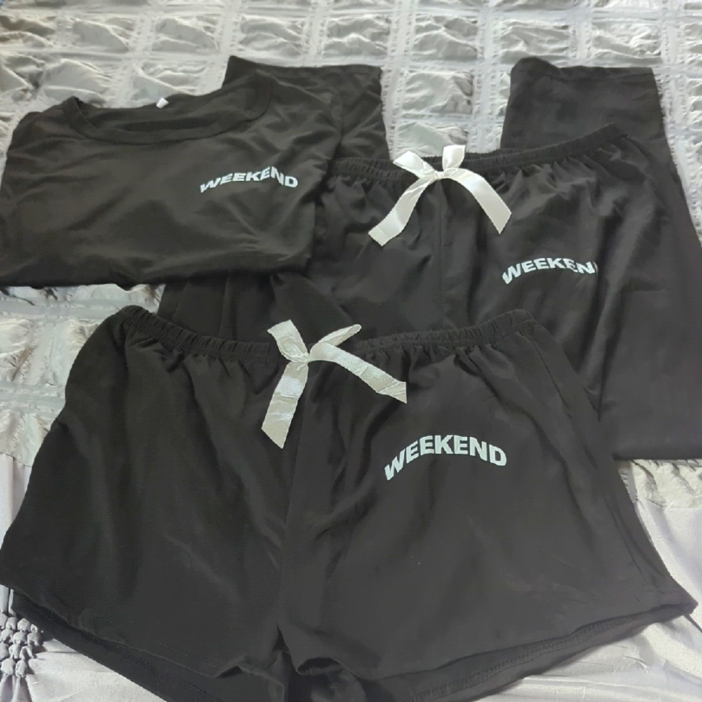 Weekend Black Pajama Set Size L, BUT looks more like a S/M NEW Never Worn